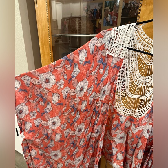 Est. 1946 Women’s plussize Pink/Cream Floral Sheer Swim Coverup Kimono❤️PLUS OS - Picture 5 of 7